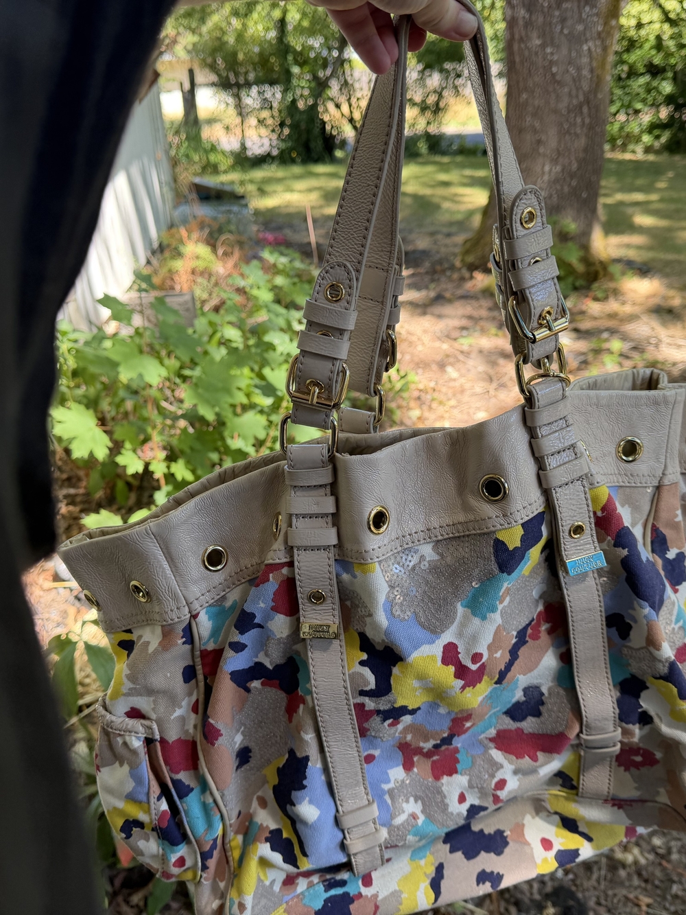Juicy Coutoure Beige Multi-Color Canvas Daydreamer with Neutral Leather Trim